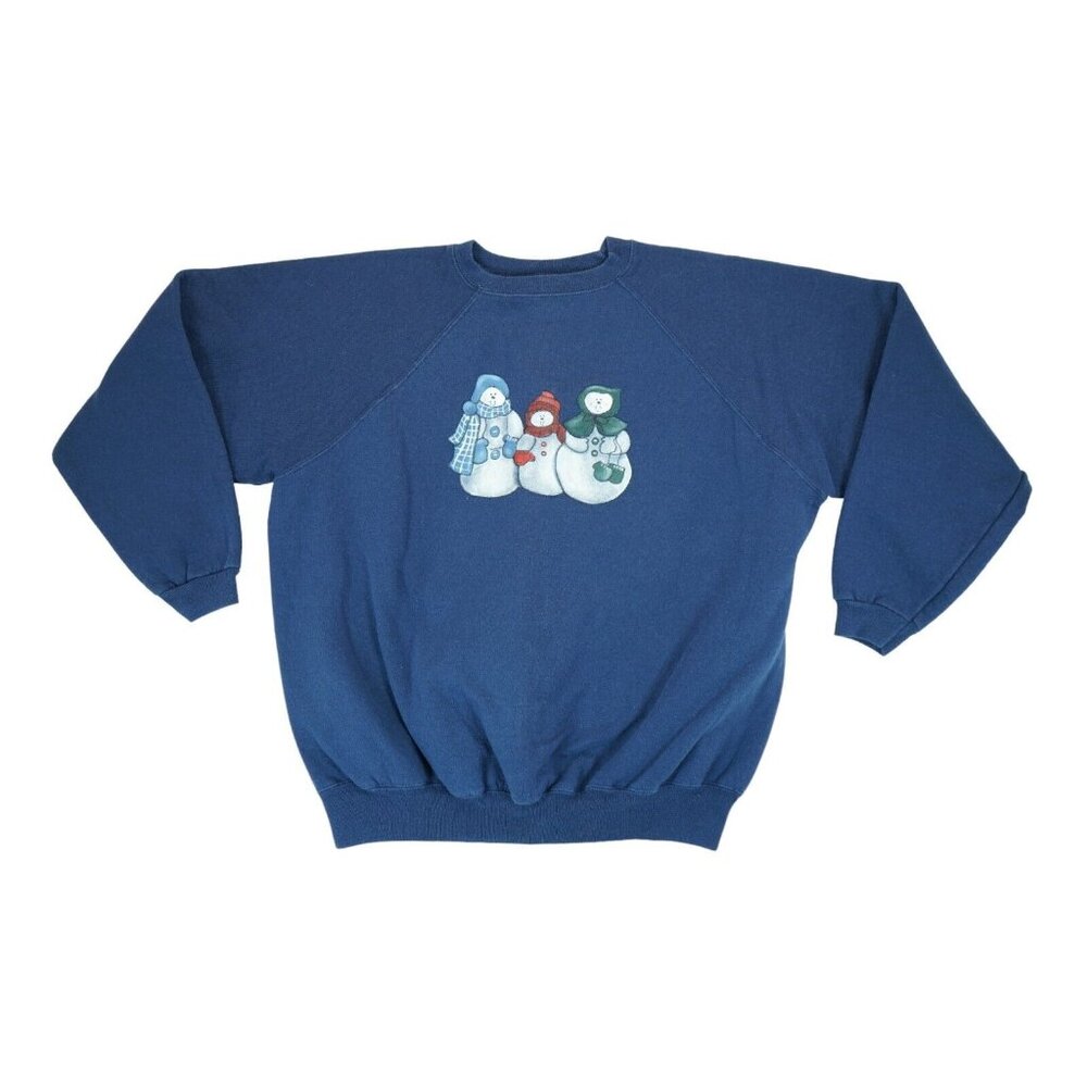Vintage Hanes Her Way Sweater Woman Large Snowman Sweatshirt Pullover 90s Y2K